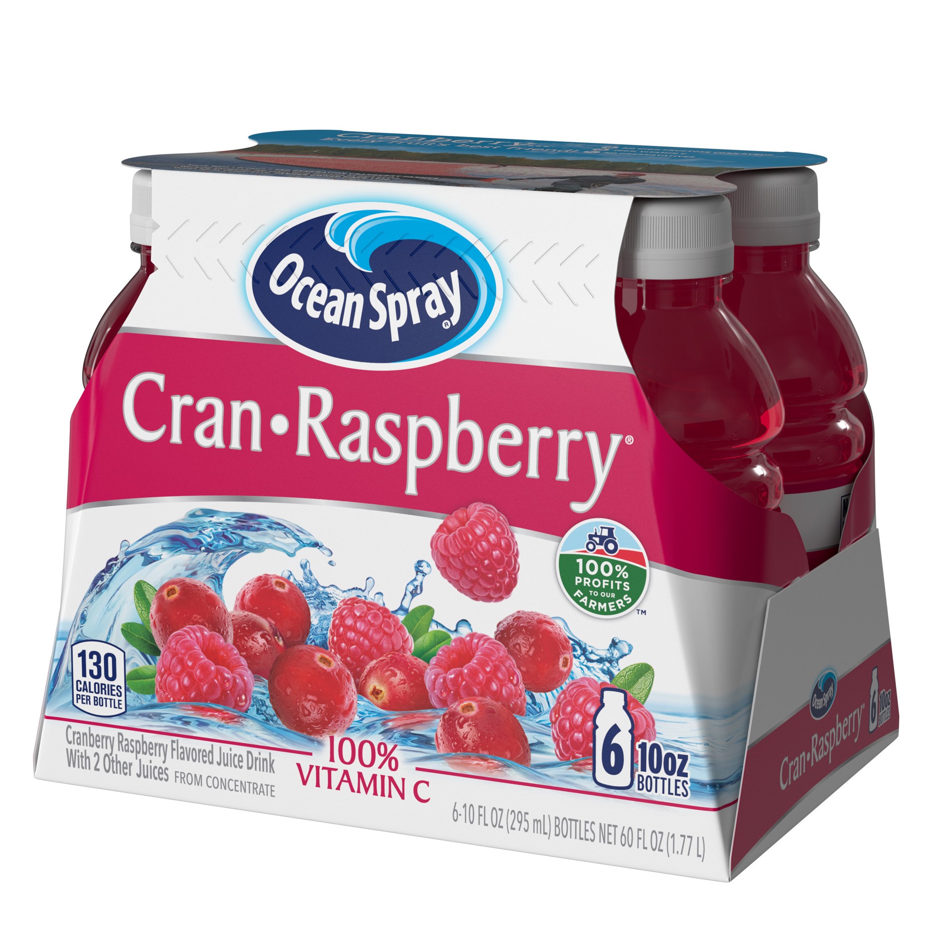 slide 3 of 6, Ocean Spray Cran-Raspberry Cranberry Raspberry Juice Drinks, 10 Fl Oz Bottles, 6 Count, 6 ct; 10 fl oz