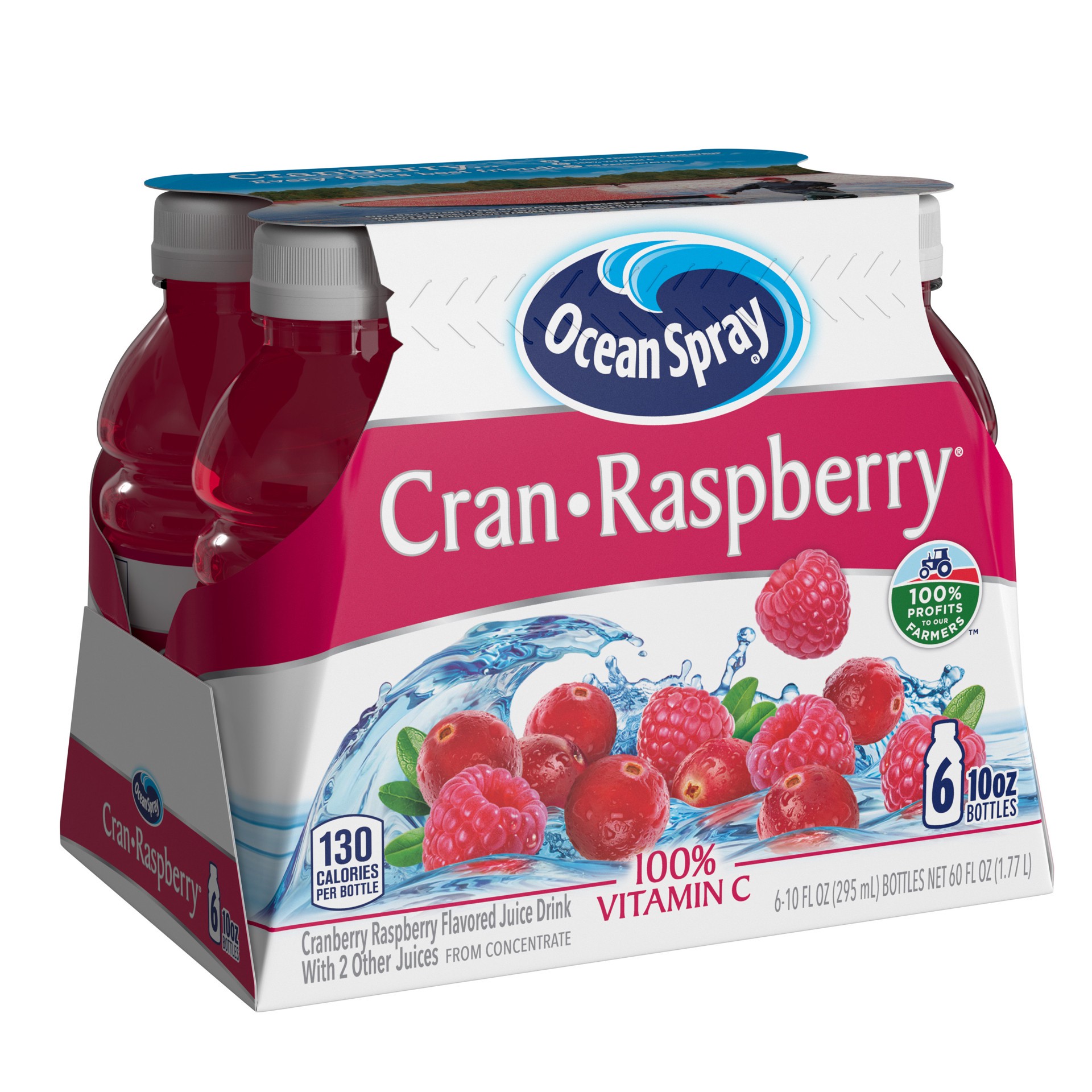 slide 2 of 6, Ocean Spray Cran-Raspberry Cranberry Raspberry Juice Drinks, 10 Fl Oz Bottles, 6 Count, 6 ct; 10 fl oz