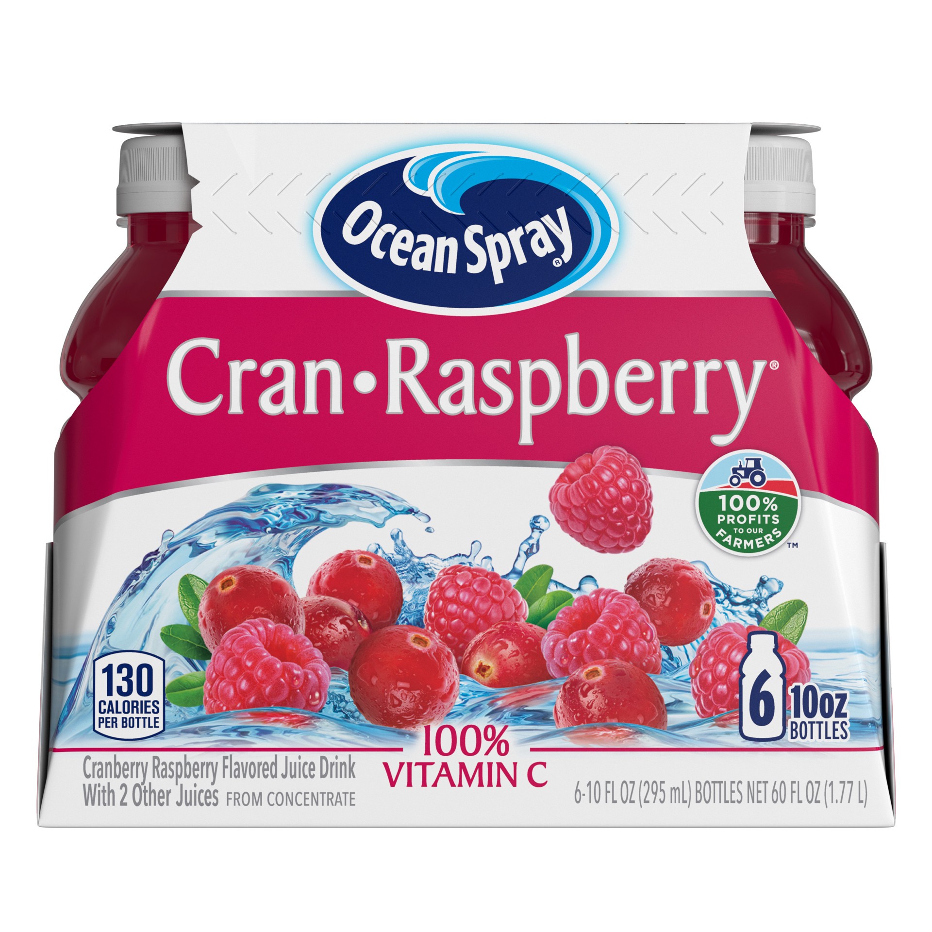 slide 1 of 6, Ocean Spray Cran-Raspberry Cranberry Raspberry Juice Drinks, 10 Fl Oz Bottles, 6 Count, 6 ct; 10 fl oz