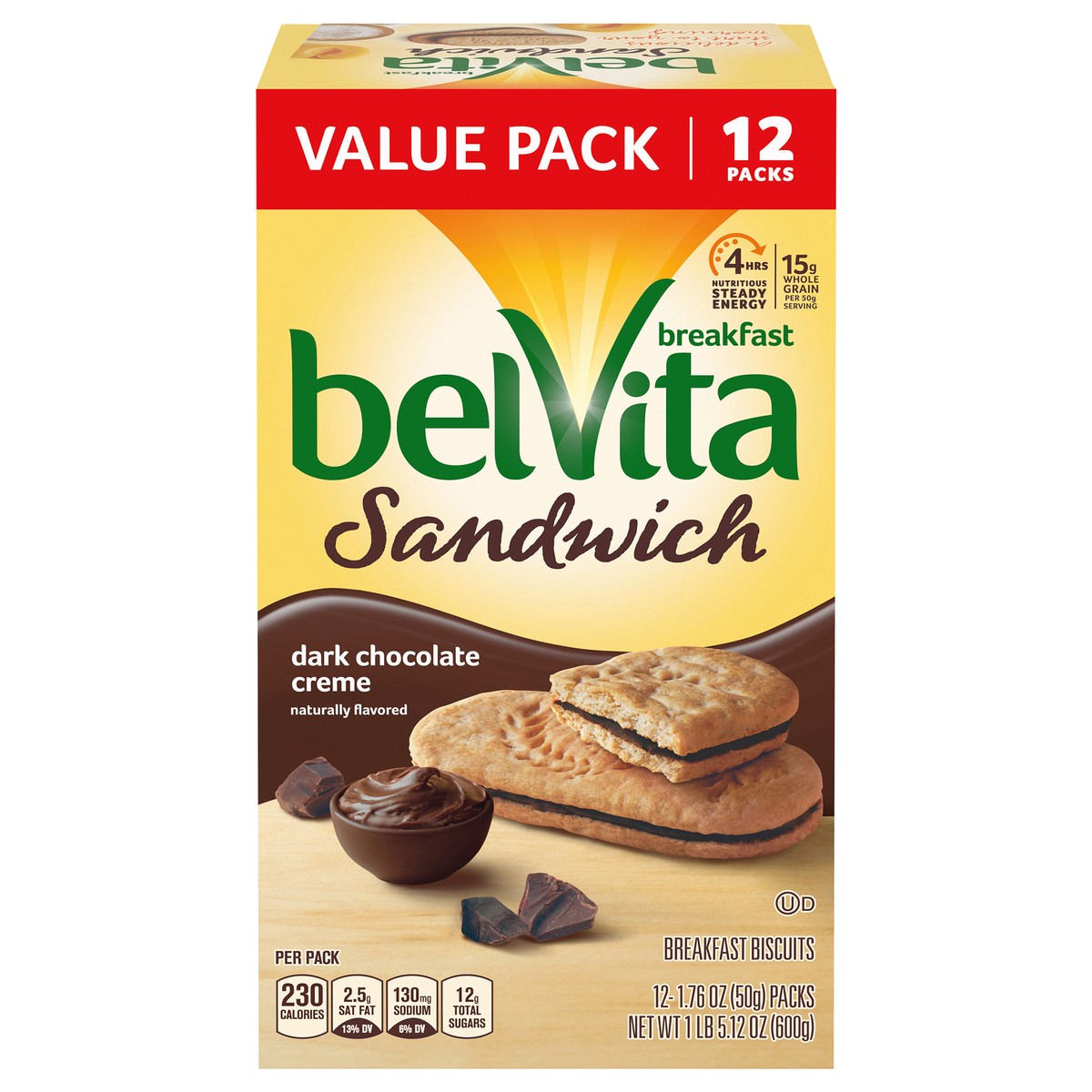slide 1 of 1, belVita Sandwich Dark Chocolate Creme Breakfast Biscuits 12 ea, 12 ct