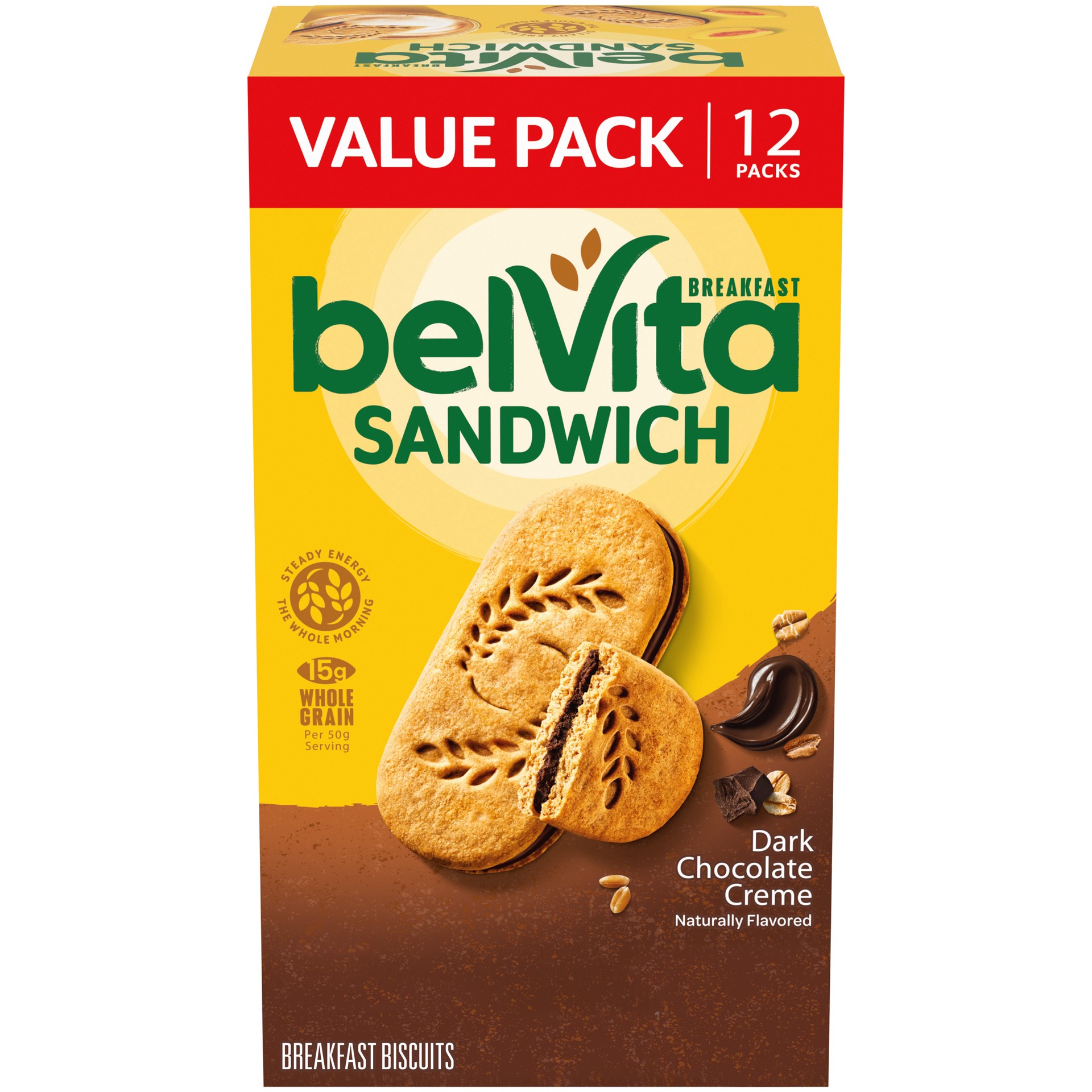 slide 1 of 1, belVita Breakfast Sandwich Dark Chocolate Creme Breakfast Biscuits, Value Pack, 12 Packs (2 Sandwiches Per Pack), 21.12 oz