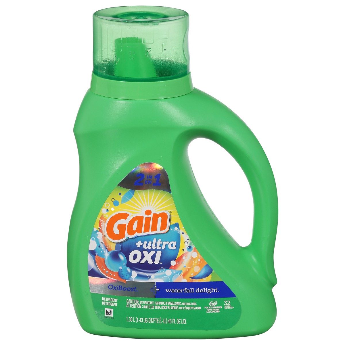 slide 5 of 13, Gain +Ultra Oxi 2 in 1 Oxiboost + Waterfall Delight Detergent 46 fl oz, 46 fl oz