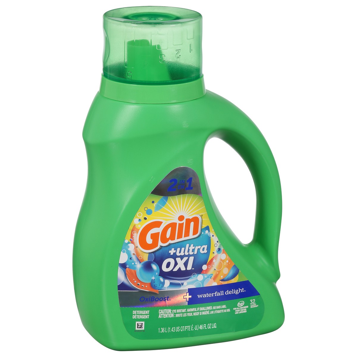 slide 10 of 13, Gain +Ultra Oxi 2 in 1 Oxiboost + Waterfall Delight Detergent 46 fl oz, 46 fl oz