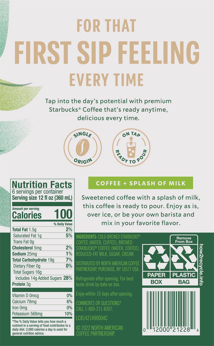 slide 10 of 11, Starbucks Cold & Crafted Premium Coffee Drink with + Splash of Milk 72 Fl Oz, 72 fl oz