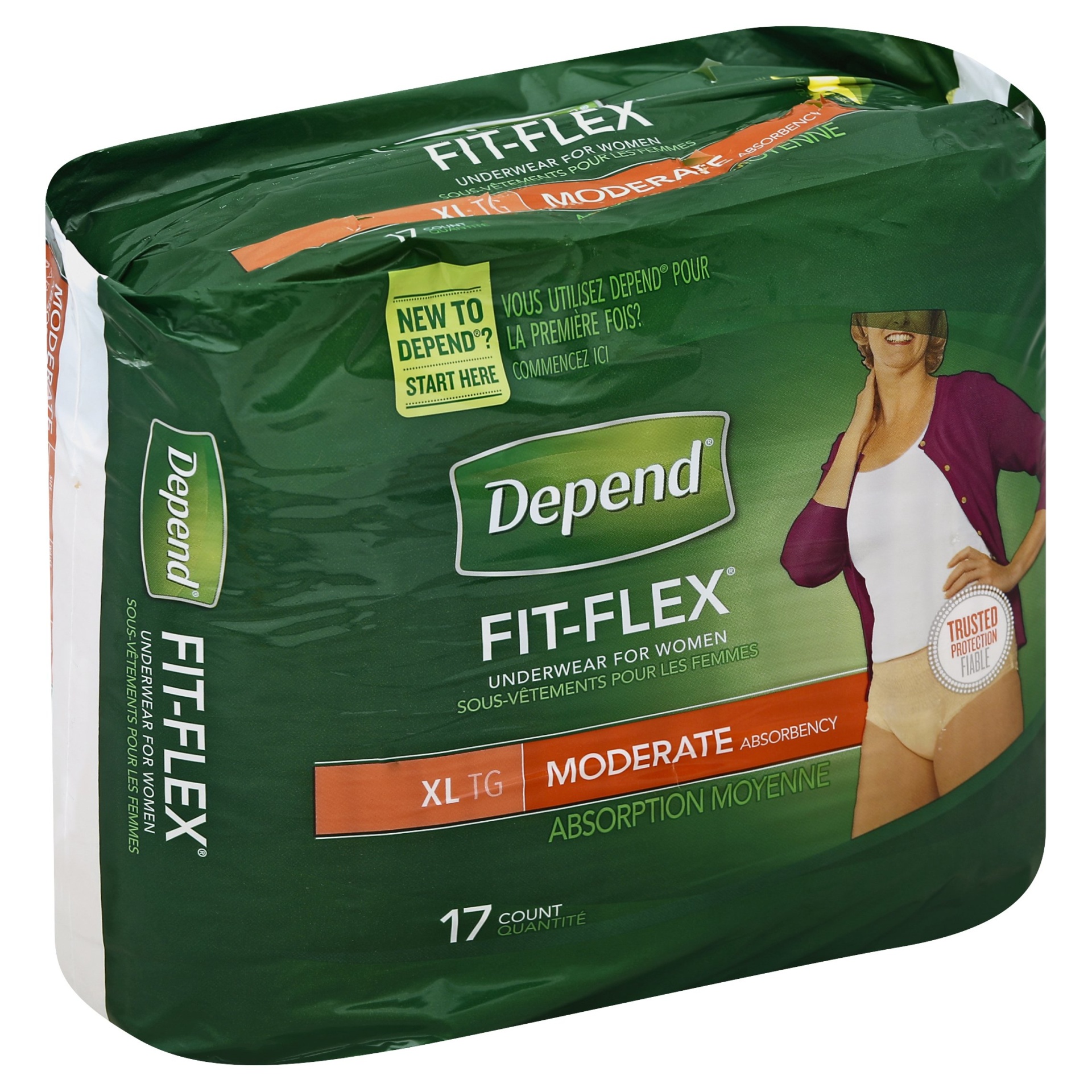 slide 1 of 3, Depend Womens Fitflex Moderate Absorbency Underwear - XL, 17 ct