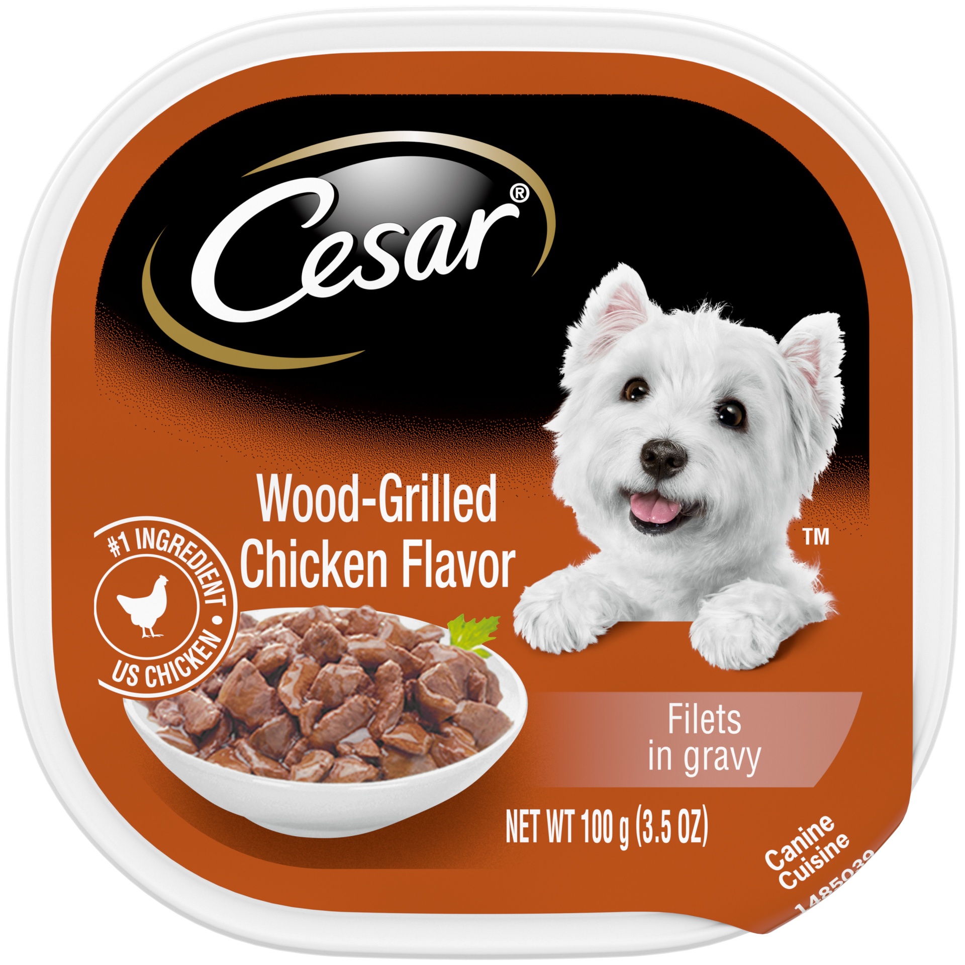 slide 1 of 7, Cesar Filets In Gravy Adult Soft Wet Dog Food Wood-Grilled Chicken Flavor, 3.5 oz