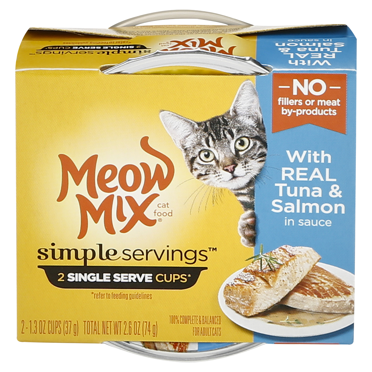 slide 1 of 1, Meow Mix Simple Servings Tuna & Salmon Wet Cat Food, 2 ct; 1.3 oz