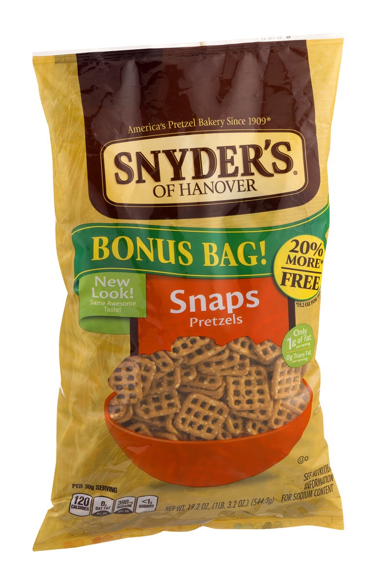 slide 2 of 9, Snyder's of Hanover Snaps Pretzels Bonus Bag, 19.2 oz