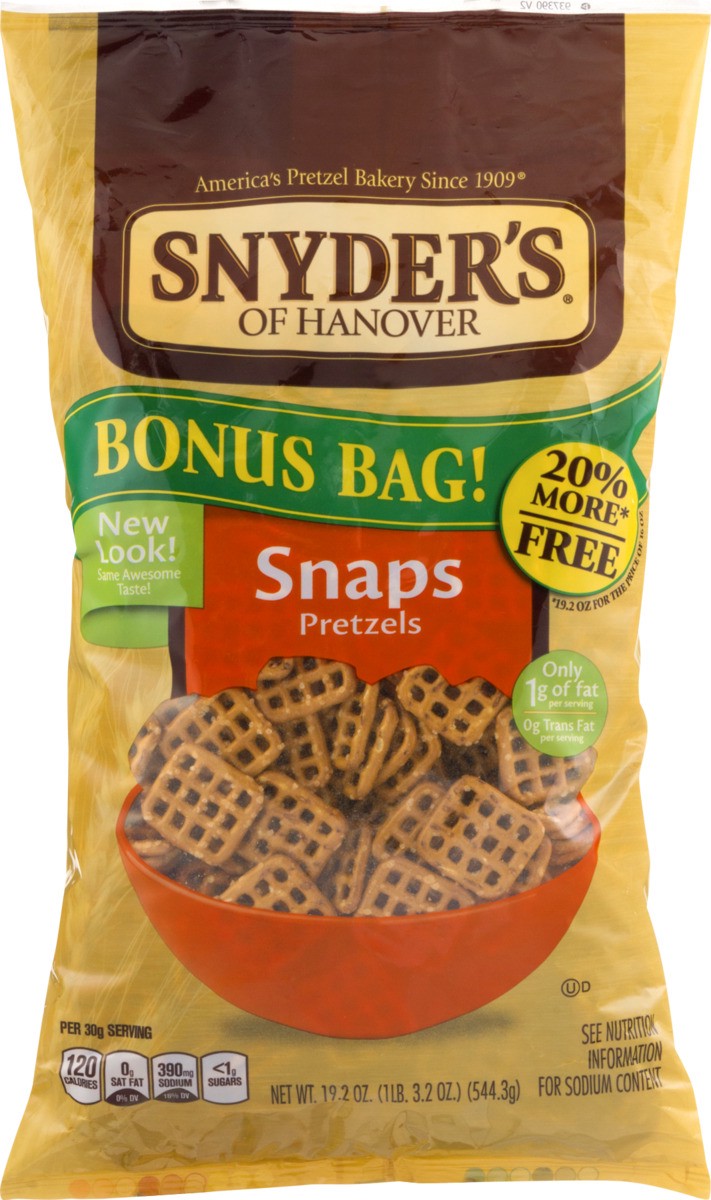 slide 8 of 9, Snyder's of Hanover Snaps Pretzels Bonus Bag, 19.2 oz