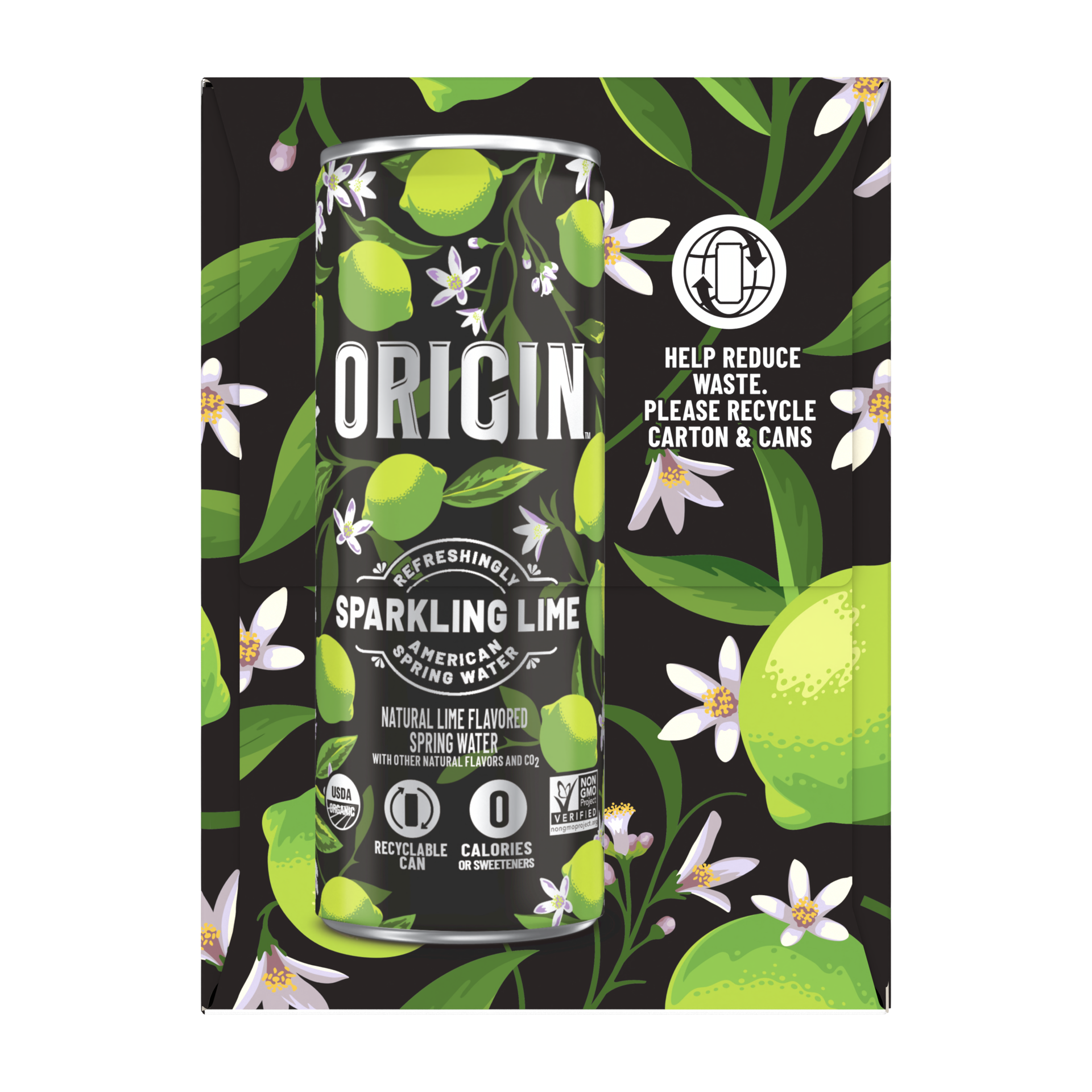 slide 3 of 5, ORIGIN Organic & Non-GMO Lime Flavor Sparkling Water, 12 Fl Oz, Recyclable Aluminum Cans (6 Count), 12 oz