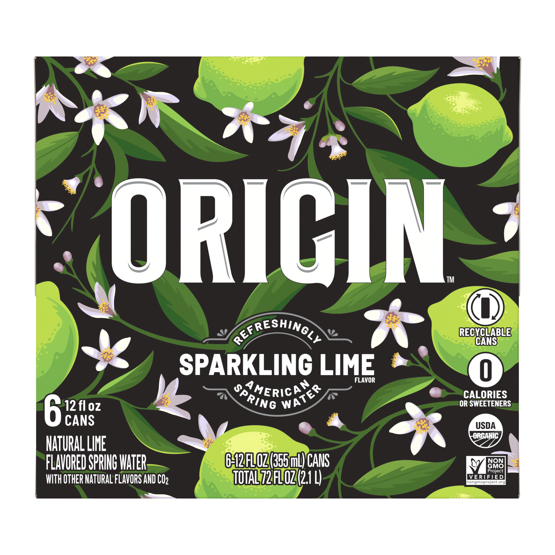 slide 2 of 5, ORIGIN Organic & Non-GMO Lime Flavor Sparkling Water, 12 Fl Oz, Recyclable Aluminum Cans (6 Count), 12 oz