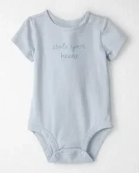 Littleplanet Baby Organic Cotton 'Stole Your Heart' Embroidered Bodysuit - Blue Touch - 3M