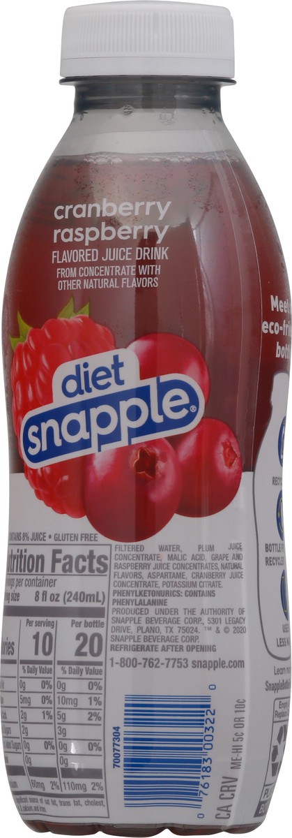 slide 10 of 11, Snapple Diet Cranberry Raspberry Juice Drink 16 fl oz, 16 oz