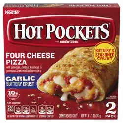 Hot Pockets Four Cheese Pizza Frozen Snacks in a Garlic Buttery Crust, Pizza Snacks,  2 Count Frozen Sandwiches