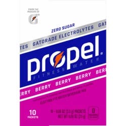Propel Electrolyte Water Beverage Mix, Zero Sugar, Berry, 10 Pack