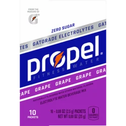 Propel Electrolyte Water Beverage Mix, Zero Sugar, Grape, 10 Packets - 10 ct