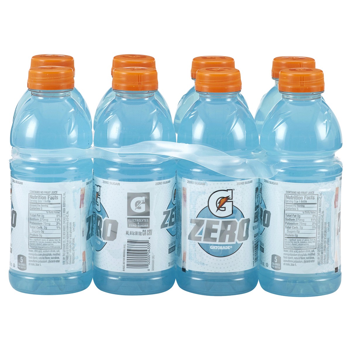 slide 2 of 2, Gatorade Zero Zero Sugar Thirst Quencher Glacier Freeze 20 Fl Oz, 8 Count, 8 ct; 20 fl oz