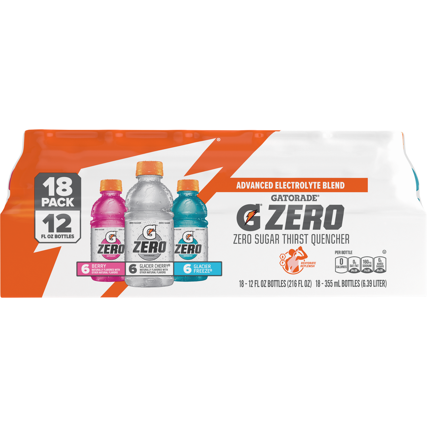 slide 1 of 1, Gatorade Thirst Quencher, Zero Sugar, Berry/Glacier Cherry/Glacier Freeze, 18 Pack, 18 ct