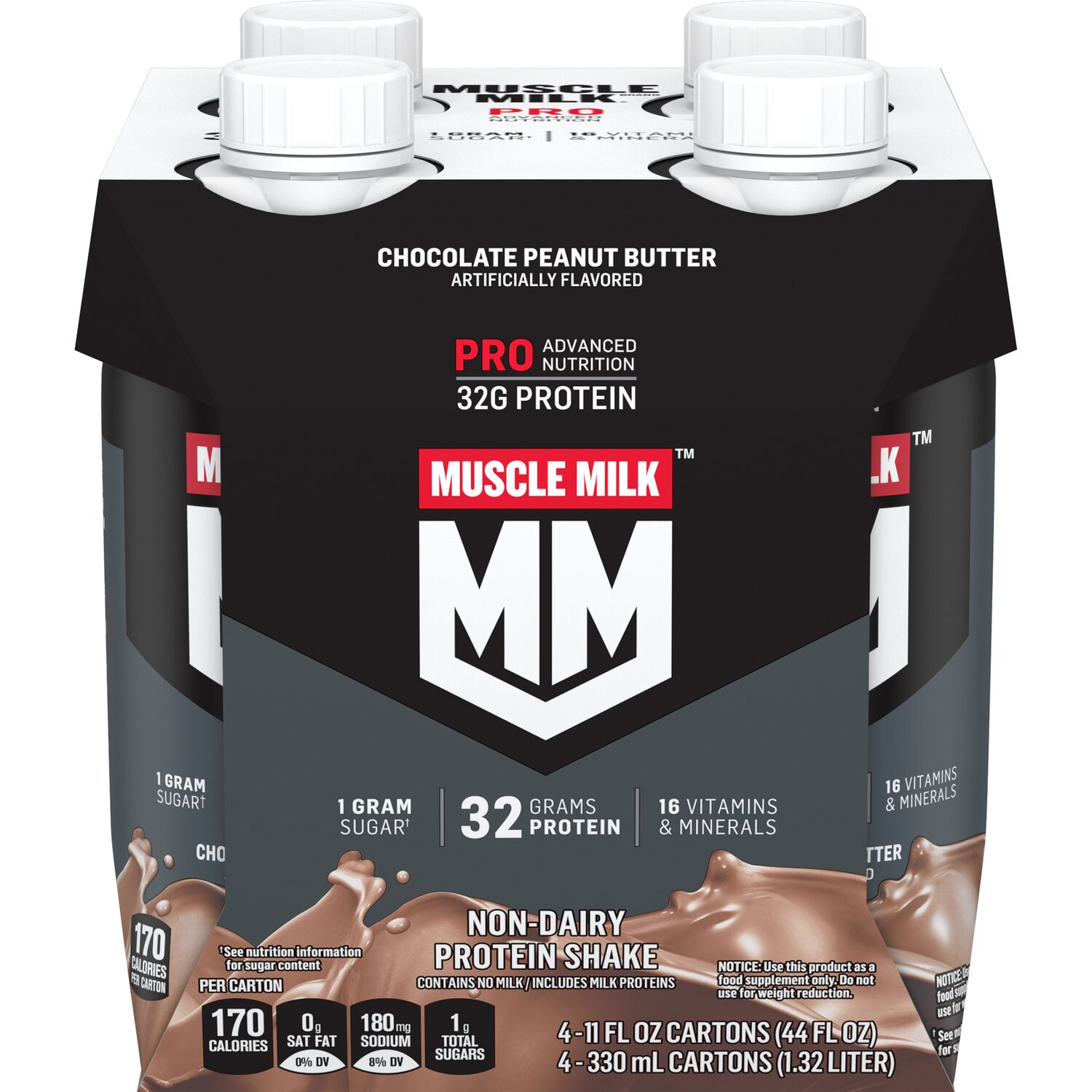 slide 1 of 2, Muscle Milk Protein Shake, Chocolate Peanut Butter, 4 ct; 11 oz