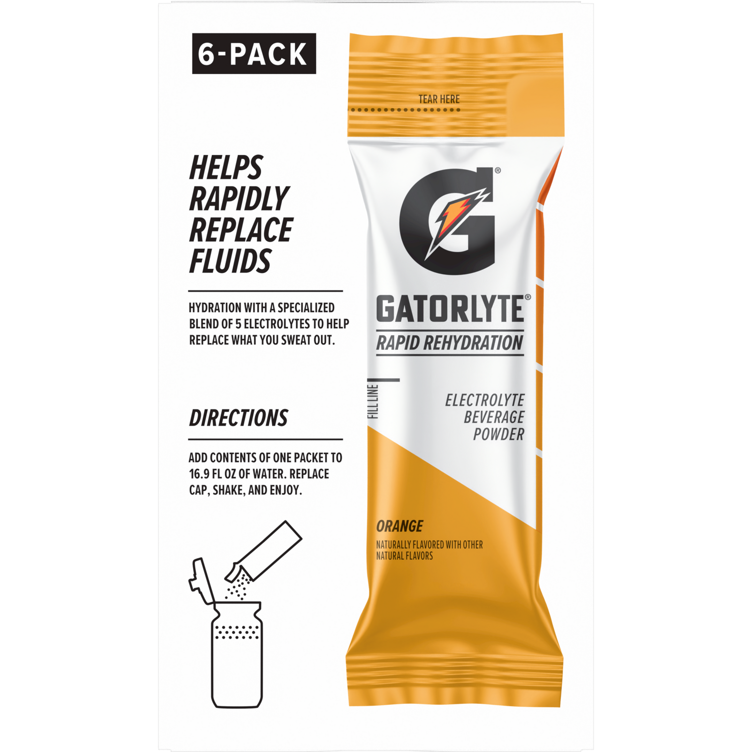 slide 2 of 3, Gatorade Electrolyte Beverage Powder, Orange, Rapid Rehydration, 6 Pack, 6 ct; 3.1 oz