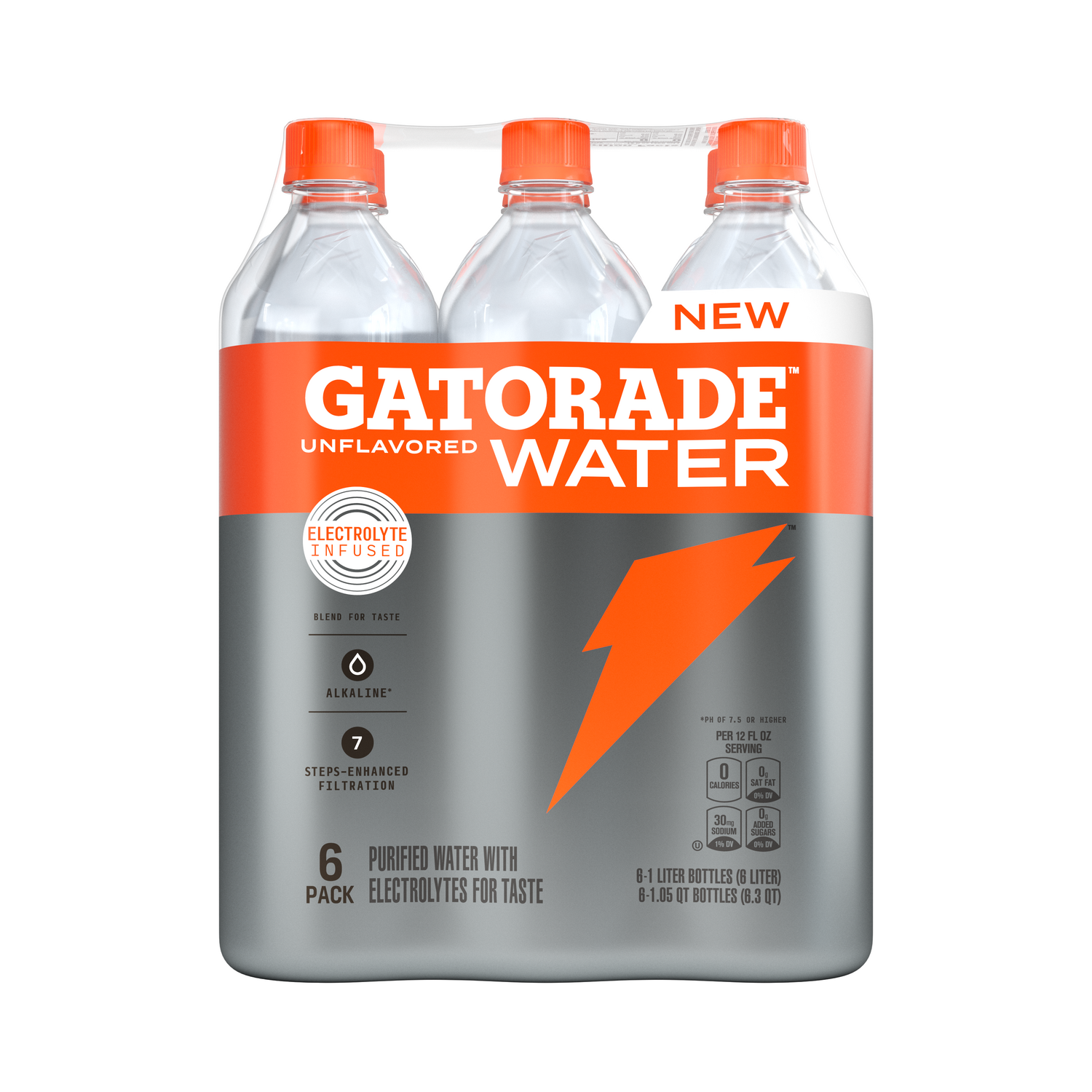 slide 1 of 1, Gatorade Purified Water, Unflavored, 1 Liter, 6 Count, 6 ct