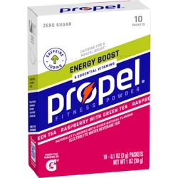 Propel Energy Boost Zero Sugar Electrolyte Water Beverage Mix Raspberry With Green Tea 0.1 Oz, 10 Count