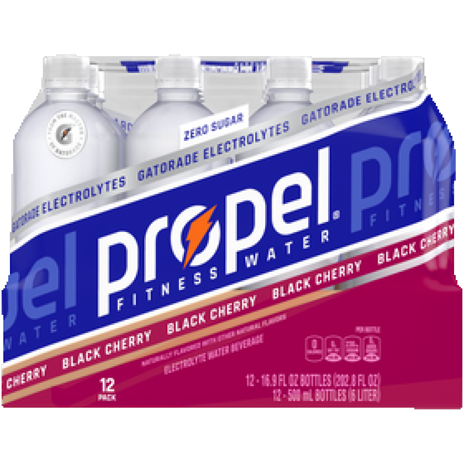 slide 1 of 2, Propel Electrolyte Water Beverage, Zero Sugar, Black Cherry, 12 Pack, 12 ct; 16.9 oz