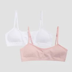 Hanes Girls' 2pk Seamless Bra - Pink/White S: Training, Moisture Wicking, Adjustable Straps, Removable Cups