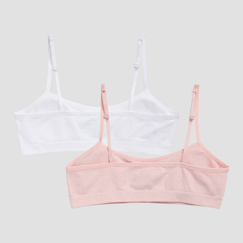slide 2 of 3, Hanes Girls' 2pk Seamless Bra - Pink/White M: Moisture Wicking, Adjustable Strap, Removable Cup, 2 ct