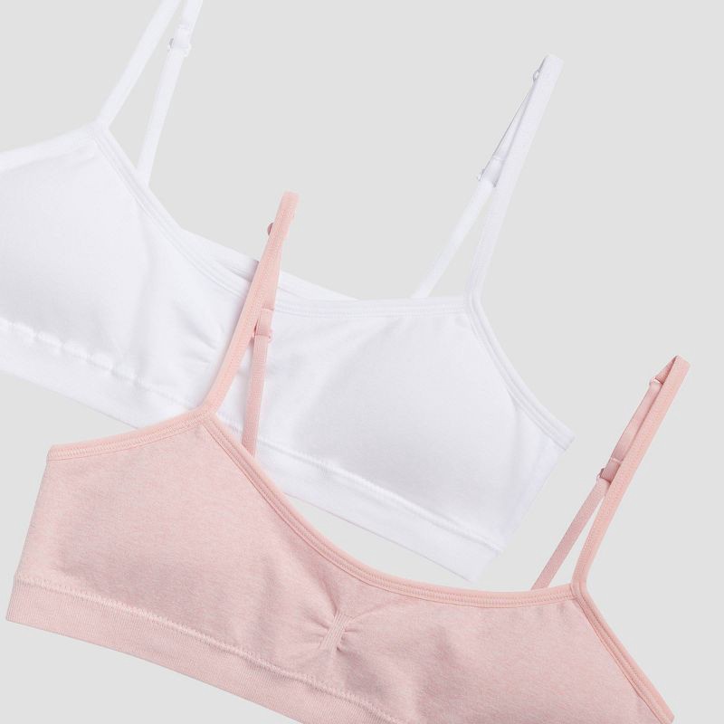 slide 3 of 3, Hanes Girls' 2pk Seamless Bra - Pink/White M: Moisture Wicking, Adjustable Strap, Removable Cup, 2 ct