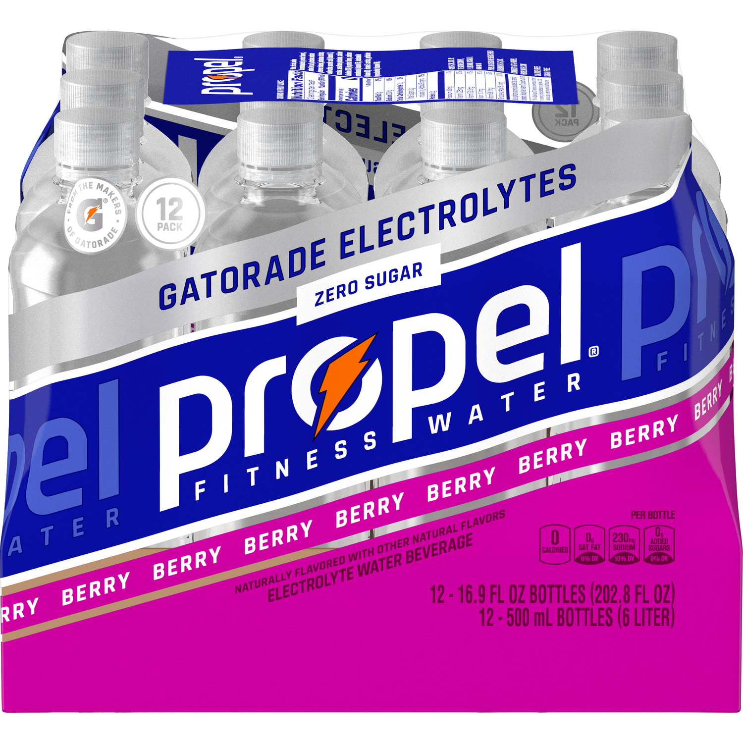 slide 1 of 4, Propel Electrolyte Water Beverage, Zero Sugar, Berry, 12 Pack, 12 ct; 16.9 oz