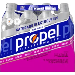 Propel Electrolyte Water Beverage, Zero Sugar, Berry, 12 Pack