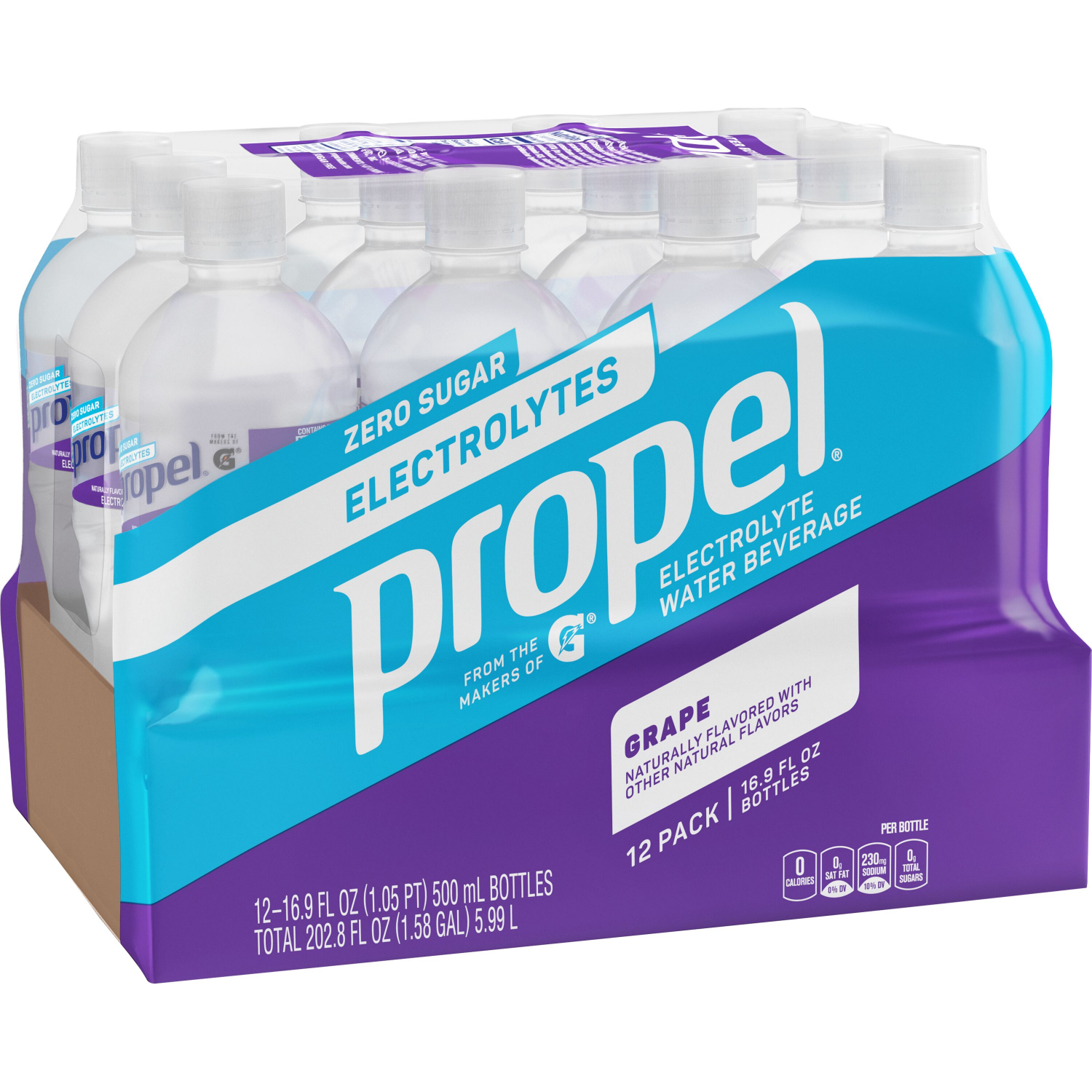 slide 2 of 2, Propel Electrolyte Water Beverage, Zero Sugar, Grape, 12 Pack, 12 ct; 16.9 fl oz