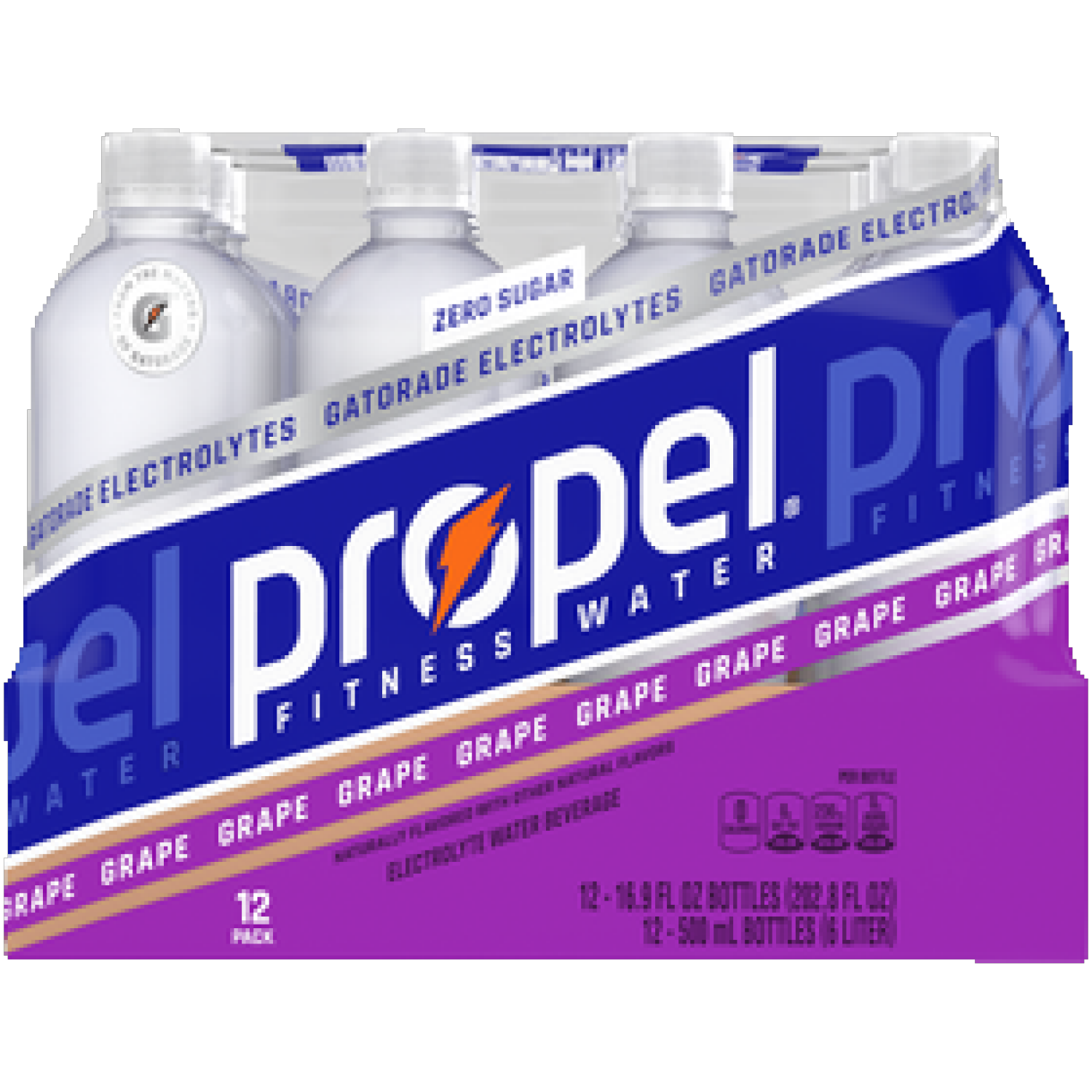 slide 1 of 2, Propel Electrolyte Water Beverage, Zero Sugar, Grape, 12 Pack, 12 ct; 16.9 fl oz