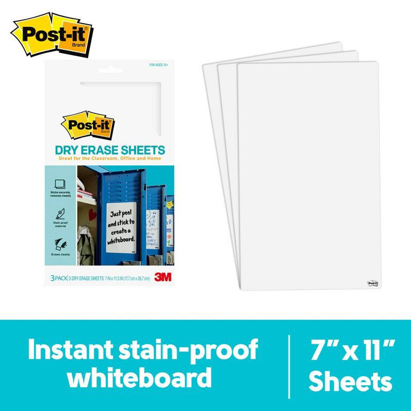 slide 9 of 10, Post-it 3pk 7" x 11.3" Super Sticky Dry Erase Sheets, 3 ct