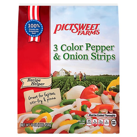 slide 1 of 1, Pictsweet Farms Pepper 3 Color & Onion Strips Recipe Helper, 16 oz