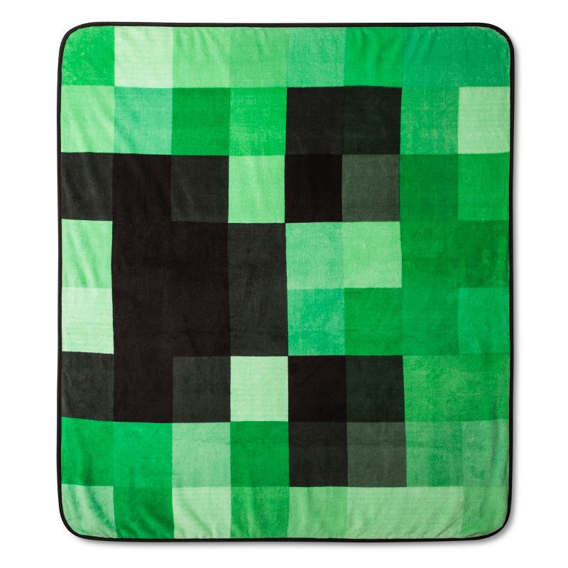 slide 1 of 3, Minecraft Creeper 53"x53" Kids' Throw Blanket Green, 1 ct