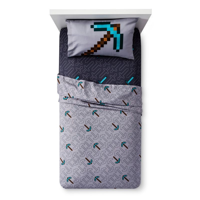 slide 3 of 3, Minecraft 4pc Full Kids' Sheet Set Gray, 4 ct