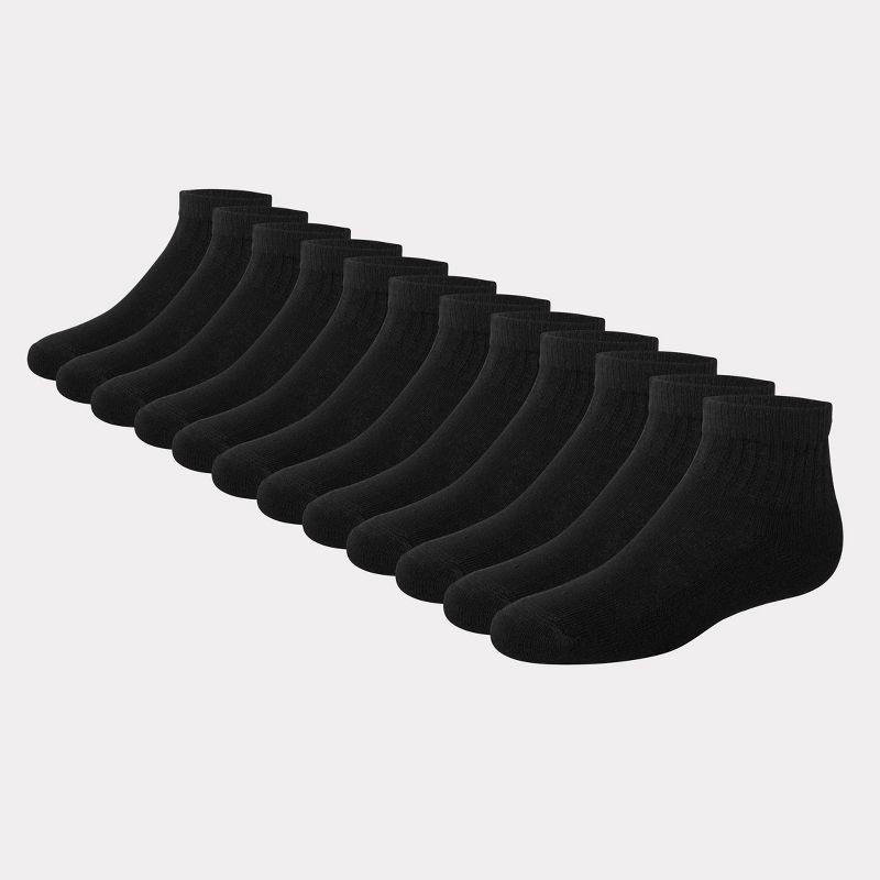 slide 5 of 5, Hanes Boys' 12pk Cushioned Ankle Athletic Socks - Black S, 12 ct