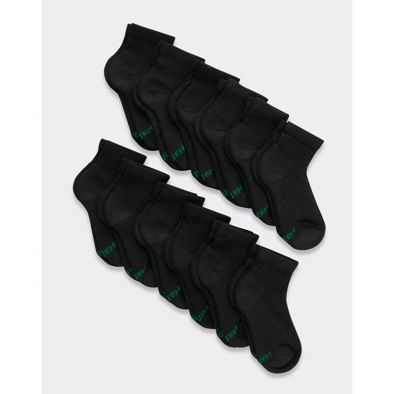 slide 1 of 5, Hanes Boys' 12pk Cushioned Ankle Athletic Socks - Black L, 12 ct
