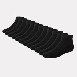 Hanes Boys' 12pk Cushioned Ankle Athletic Socks - Black L