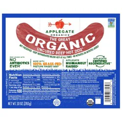 Applegate Farms Applegate Grassfed The Great Organic Uncured Beef Hot Dog - 10oz
