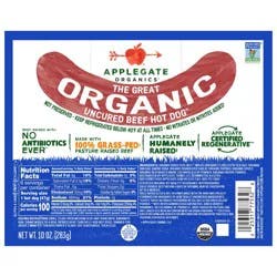 Applegate Farms Applegate Grassfed The Great Organic Uncured Beef Hot Dog - 10oz