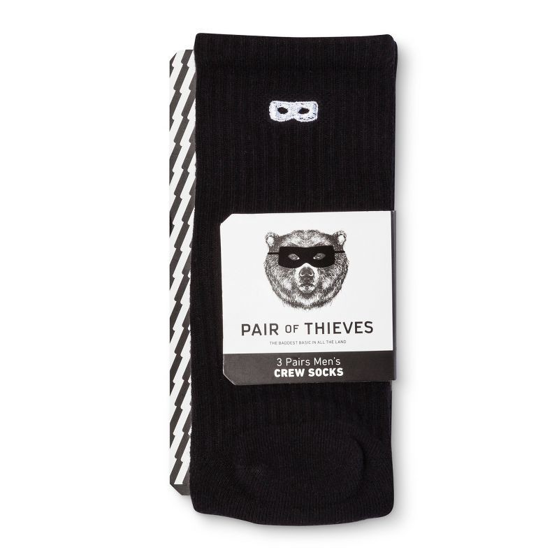 slide 2 of 4, Pair of Thieves Men's Solid Crew Socks 3pk - Black 8-12, 3 ct