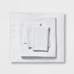 Queen Striped Microfiber Sheet Set Blue - Room Essentials™: Polyester, Peached Finish, OEKO-TEX Certified