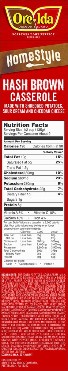 slide 2 of 14, Ore-Ida Home Style Hash Brown Casserole Frozen Side Dish Family Size, 44 oz Box, 44 oz