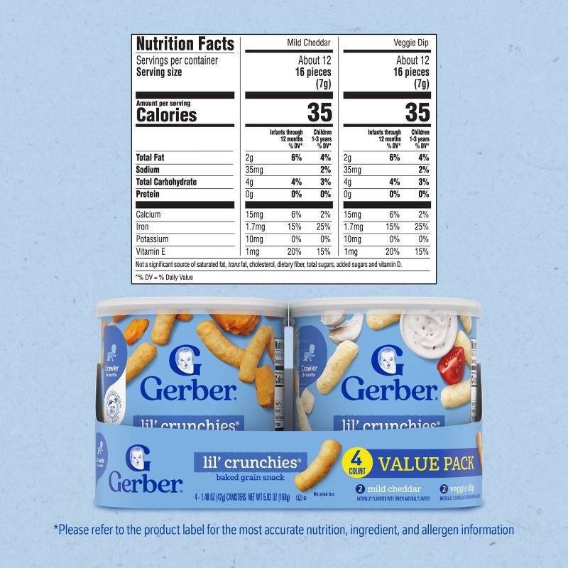 slide 8 of 9, Gerber Baby Food Mild Cheddar and Veggie Dip Crunchies Value Pack Baby Snack - 1.48oz/4pk, 1.48 oz, 4 ct