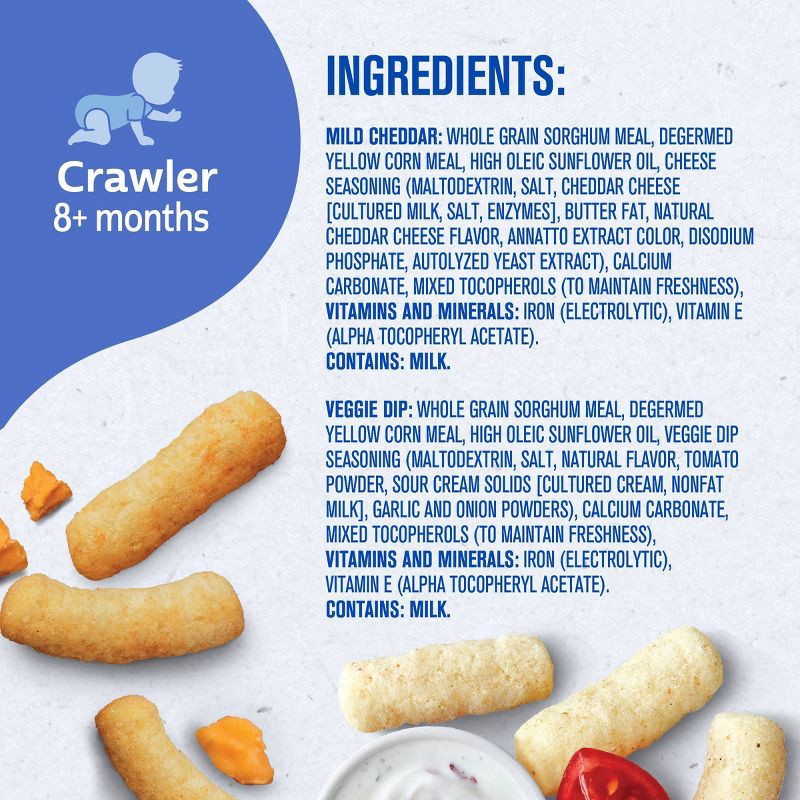 slide 9 of 9, Gerber Baby Food Mild Cheddar and Veggie Dip Crunchies Value Pack Baby Snack - 1.48oz/4pk, 1.48 oz, 4 ct