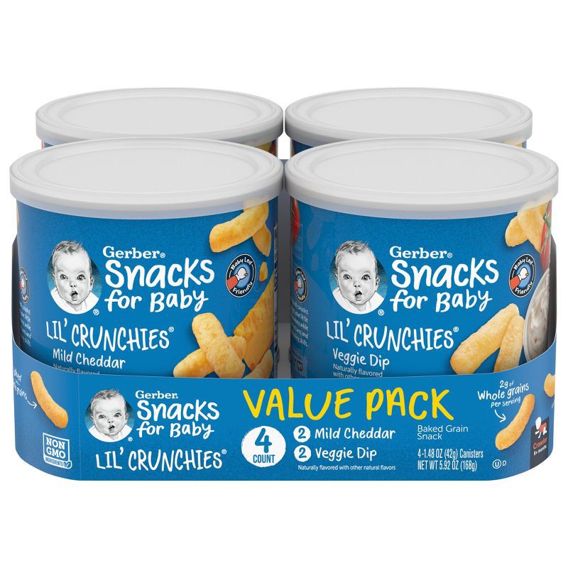 slide 1 of 7, Gerber Baby Food Mild Cheddar and Veggie Dip Crunchies Value Pack Baby Snack - 1.48oz/4pk, 1.48 oz, 4 ct