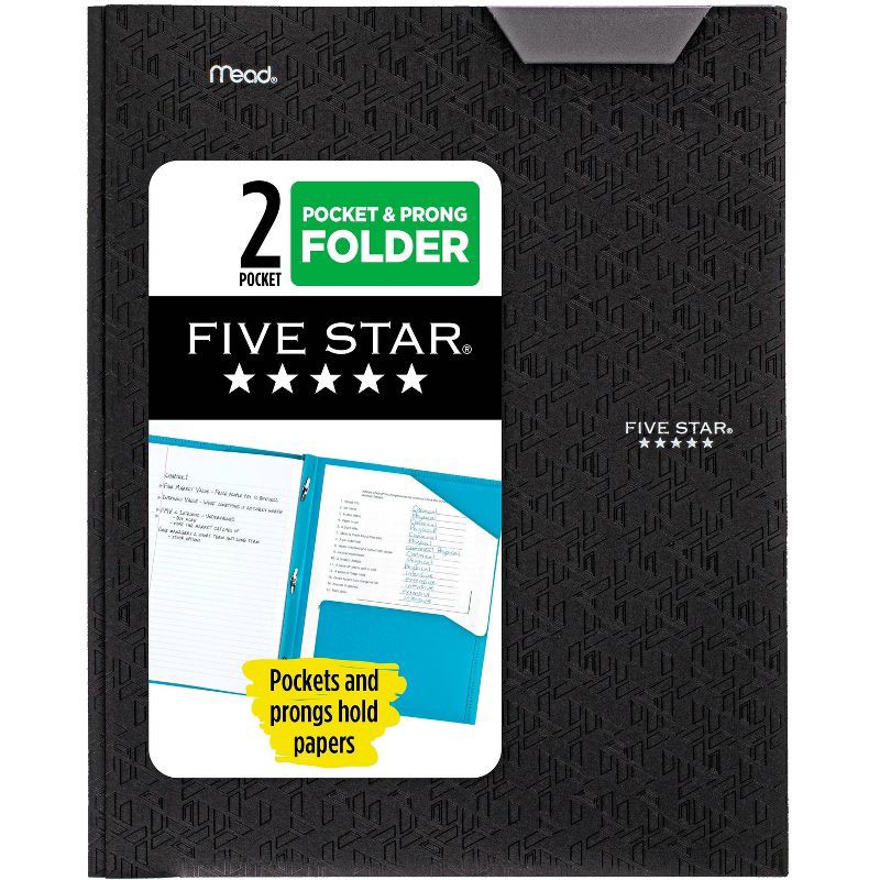 slide 1 of 8, Five Star 2 Pocket Plastic Folder with Prongs Black, 1 ct